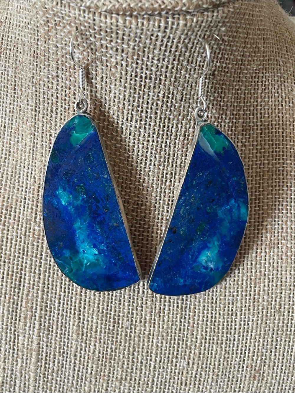 Blue Green Azurite Chrysocolla Sterling silver Drop Earrings - Women Jewelry
